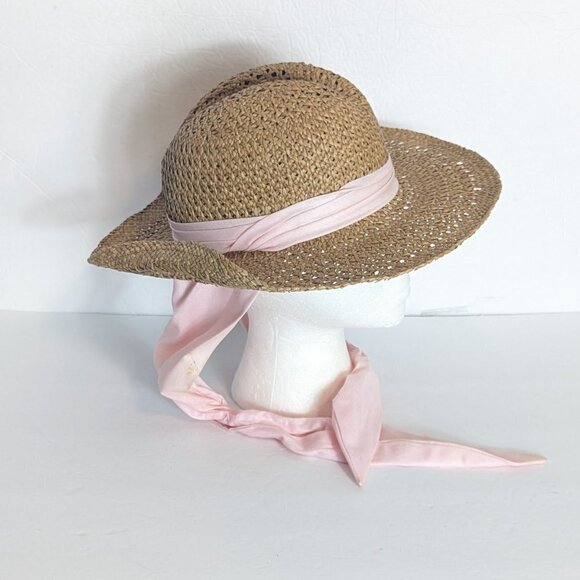 Cottage Core Straw Hat Neck SPF Scarf Sun Beach Coastal Boho Wide Brim - Picture 5 of 7
